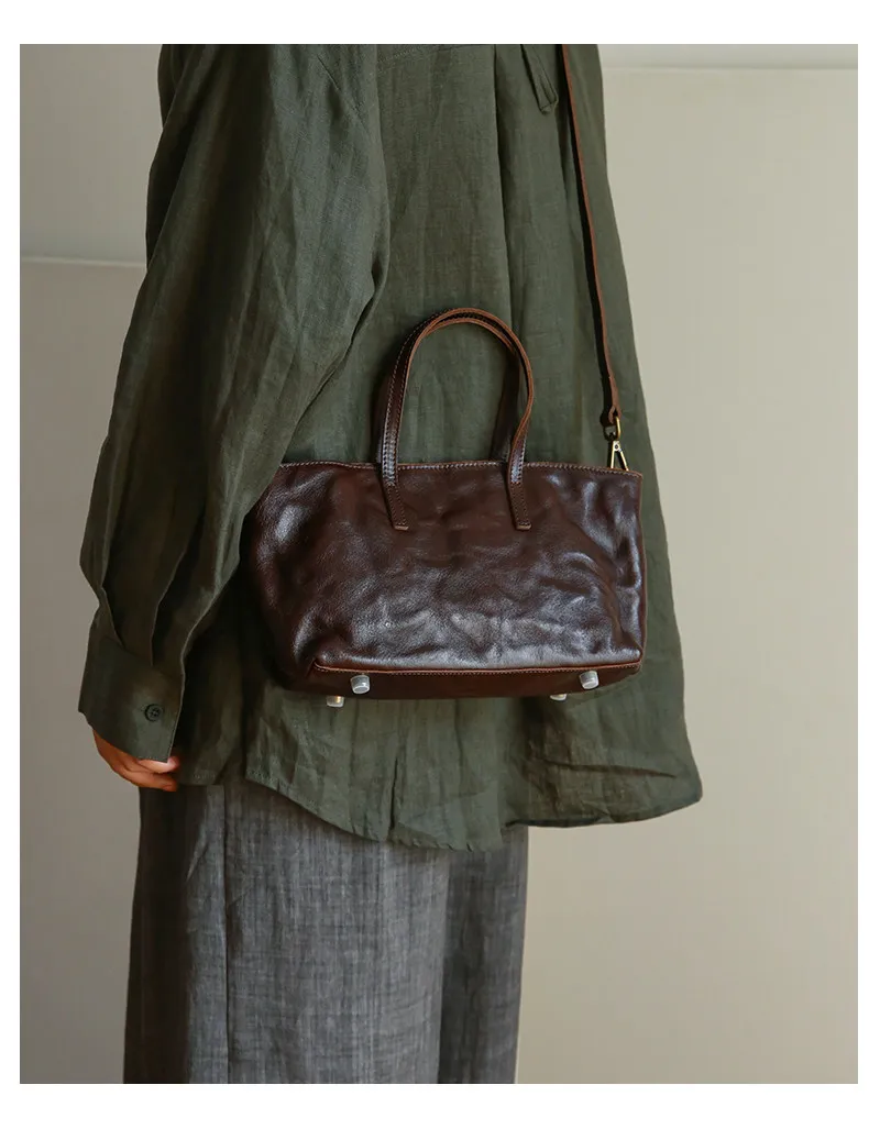 PNDME lässige, handgefertigte Vintage-Handtasche aus Rindsleder, erste Schicht, Damenhandtasche, schlicht, modisch, luxuriös, aus echtem Leder, Damen-Umhängetasche. – Detail 18