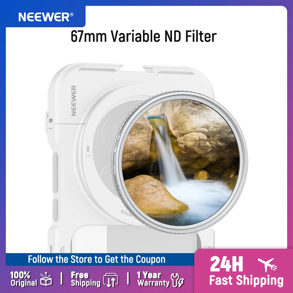 NEEWER 67mm Variable ND Filter, Slim HD ND2-32 Adjustable Neutral Density Filter For iPhone Android Samsung Camera Lens