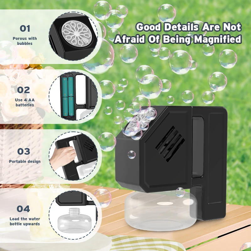 เครื่องทําฟองสบู่สําหรับเด็กเกมสนามหญ้ากิจกรรมกลางแจ้งของขวัญเทศกาลวันเกิดโดยไม่ต้องใช้แบตเตอรี่น้ําฟอง