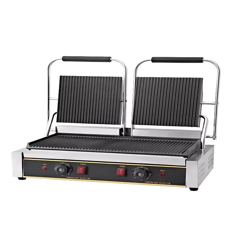 

High Productivity Stainless Steel Electric Double Panini Grill New Condition