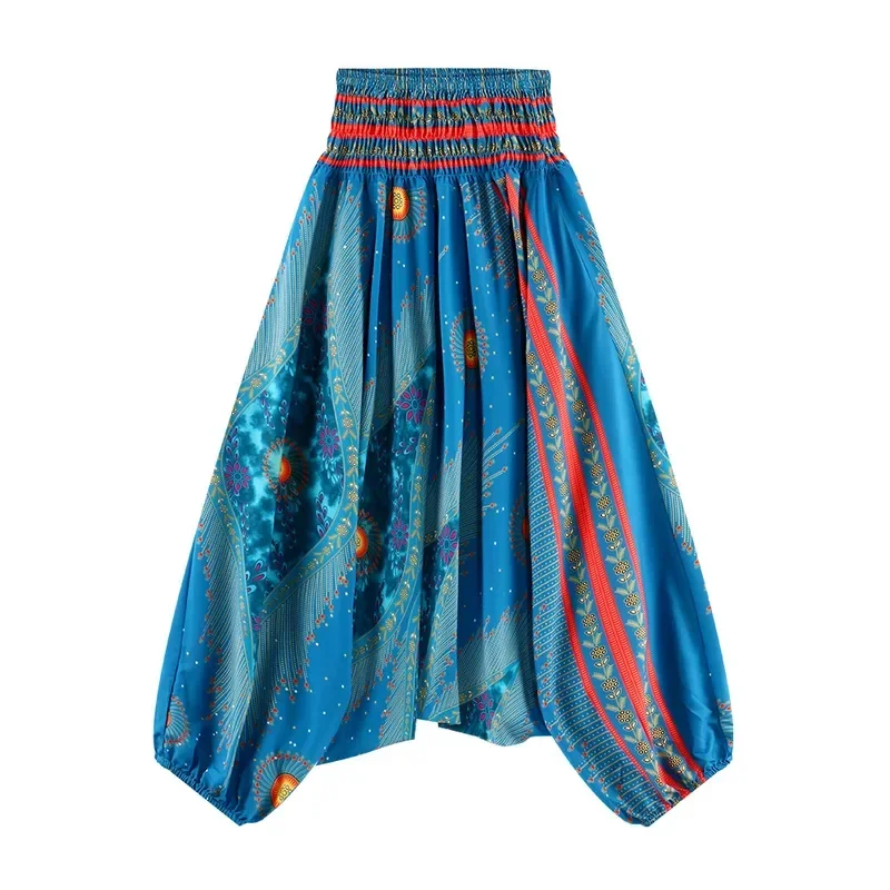 Bohemian หลวมสบายๆกางเกงผู้หญิง Streetwear กลางเอว Harem Bloomers Capris ฤดูร้อน Aladdin ขากว้างยาวเกาหลี/ไทยกางเกง