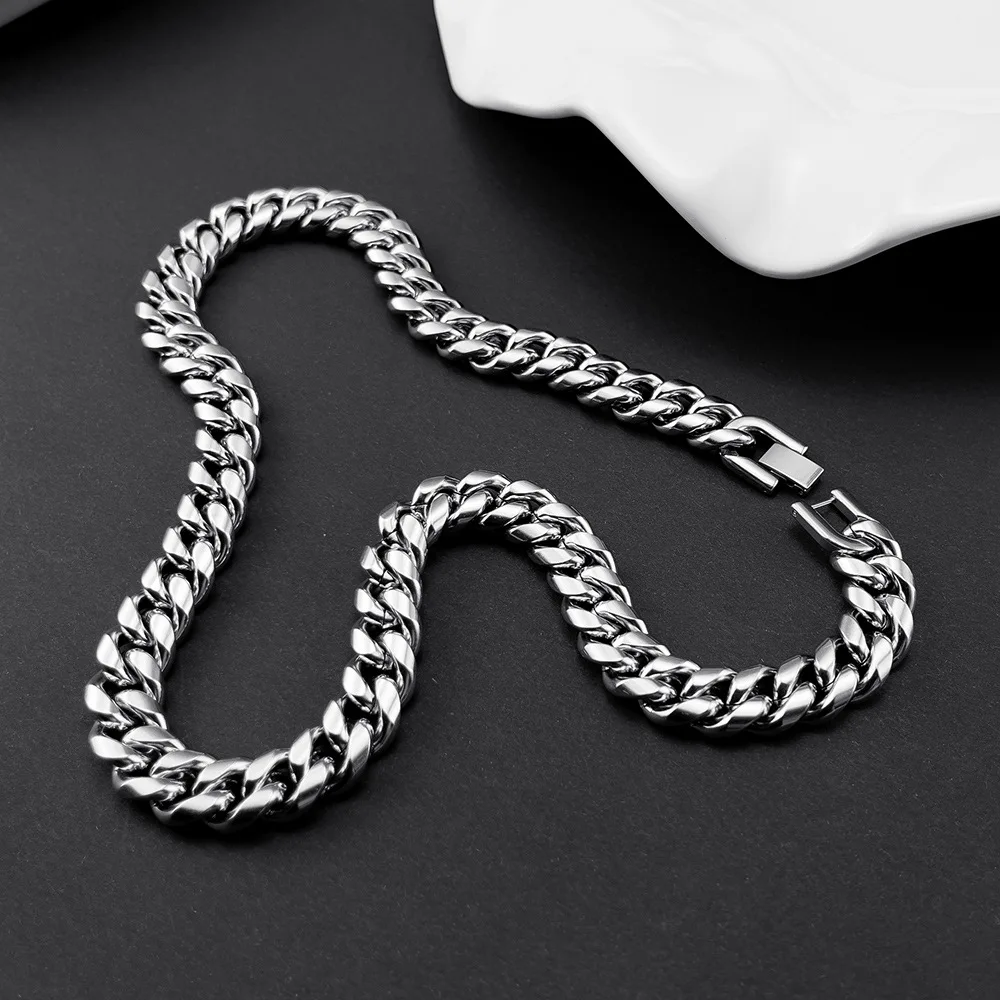 Fashion Punk Men's Necklace 5,6,8,10,12,14mm Jewelry Stainless Steel Necklace Choker Metal Cuban Necklace Autumn Winter