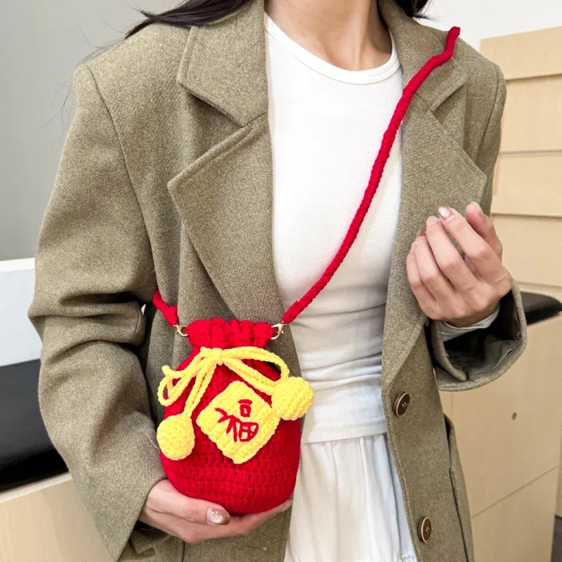 2026 حقائب عالية الجودة سنة جديدة سعيدة الحصول على تصميم غني حقائب اليد النسائية الموضة الغزل المرقعة سلسلة حقائب كروسبودي #3