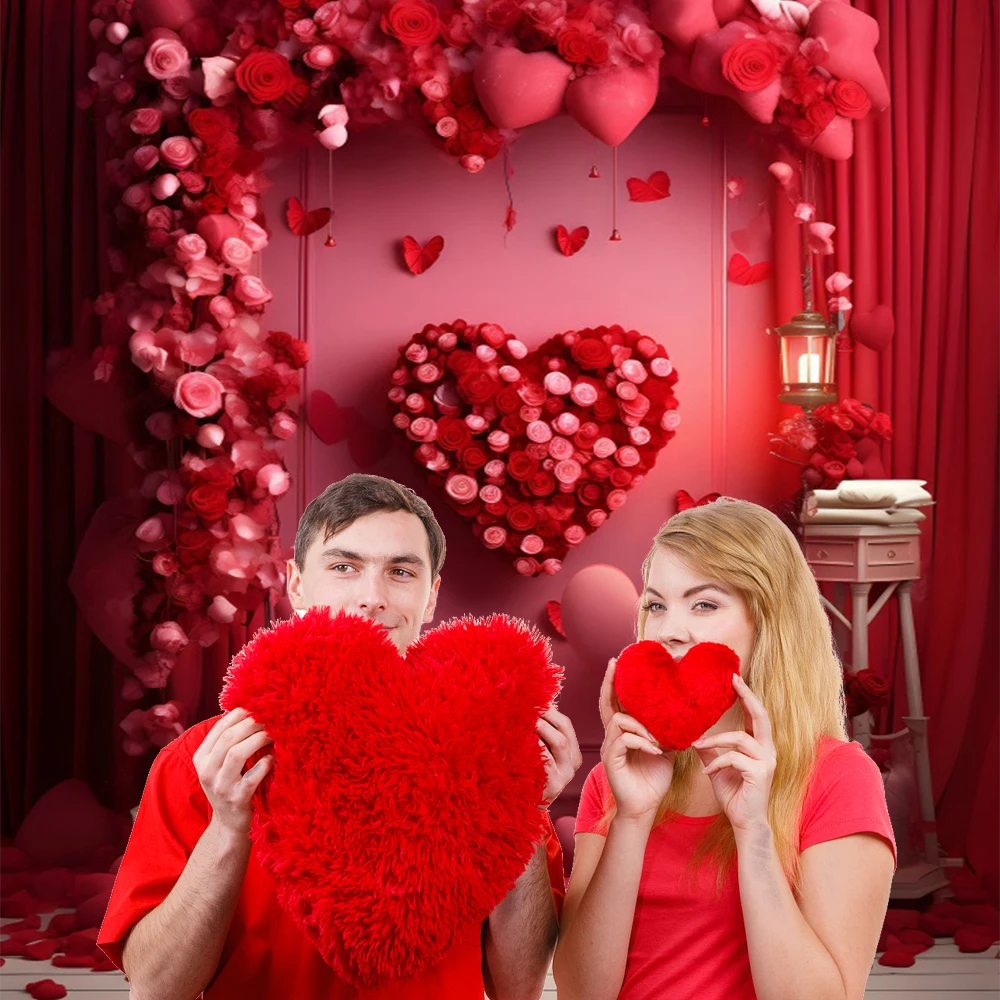 Valentine\'s Day Vertical Background Rose Flower Wooden Floor Love Heart Wedding Party Decor Couples Baby Portrait Photography