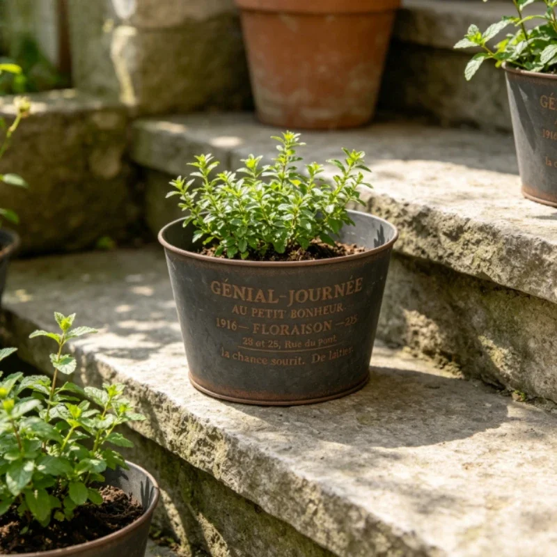 Home Furnish Balcony Horticulture Basin Courtyard Garden Decoration Flower Pot Antique Ironwork Tinplate Plant Cultivation Tub
