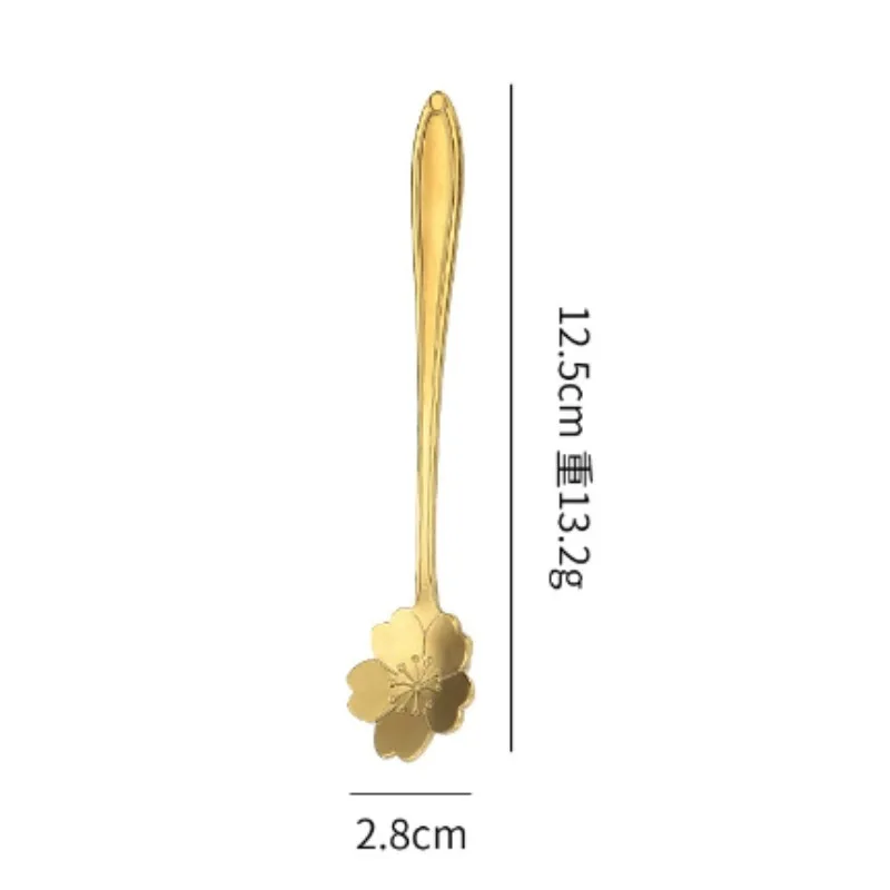 Long Sakura Spoon Creative Gold Coffee Stirrer, Flower-shaped Dessert Spoon Gift for Home Cafe Baking Party Decoration