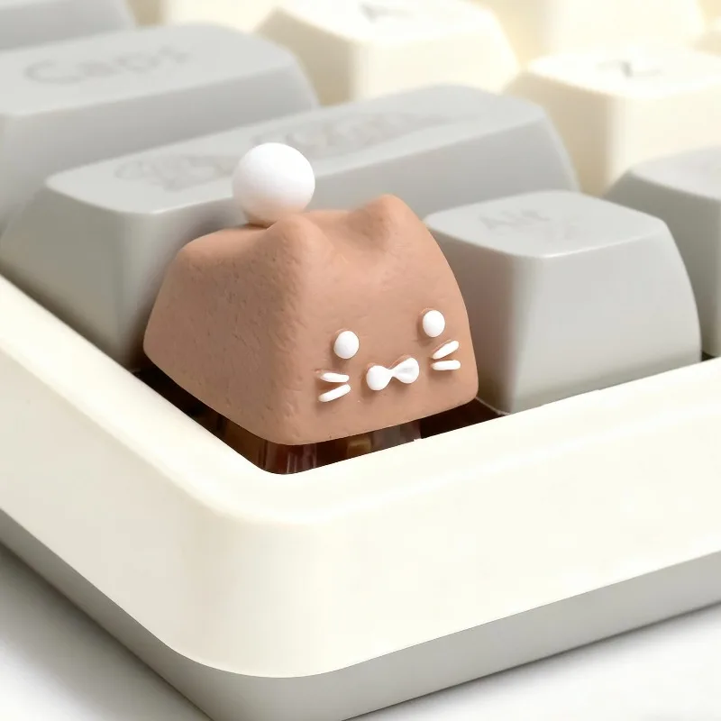Cute Cookie Cat Artisan Keycap Custom Brown animal Keycaps for Cherry MX Mechanical Keyboard Replace Keycaps Kawaii Gifts