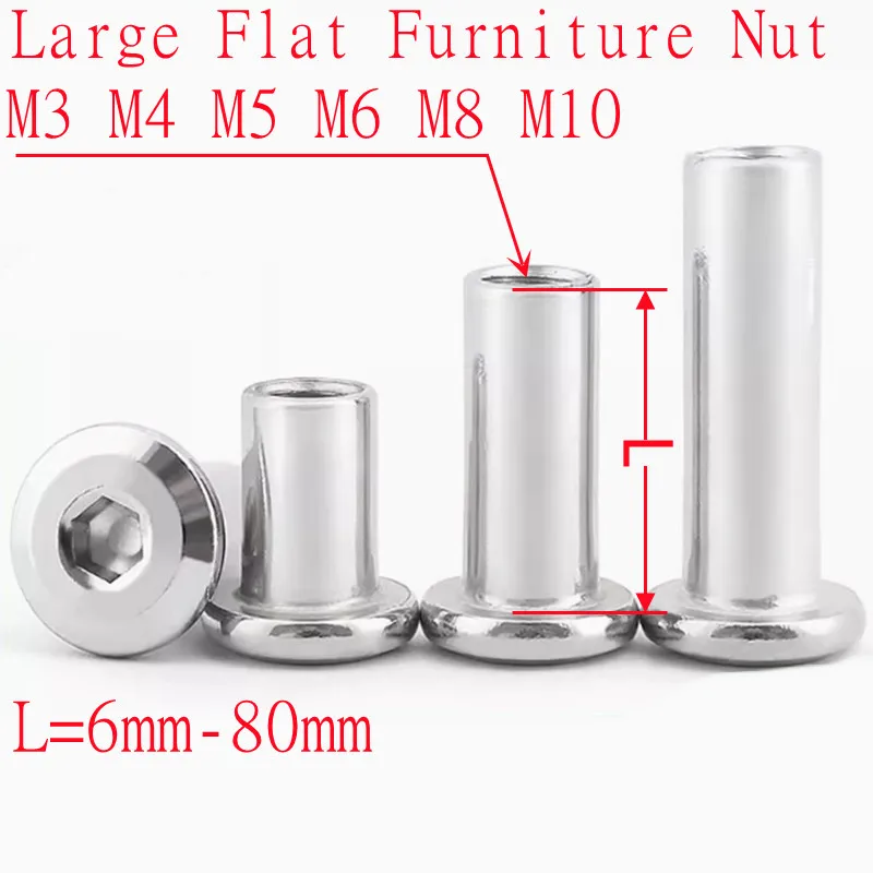 2pcs-10pcs M3 M4 M5 M6 M8 M10 304 Stainless Steel Furniture Nut Large Flat Hex Socket Rivet Connector Insert Joint Sleeve Nut