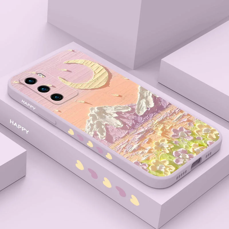 Oil Flowers Phone Case For Huawei P40 P50 P30 P20 Pro Lite Nova 5t Y7A Mate 40 30 20 Pro Lite Liquid Silicone Cover