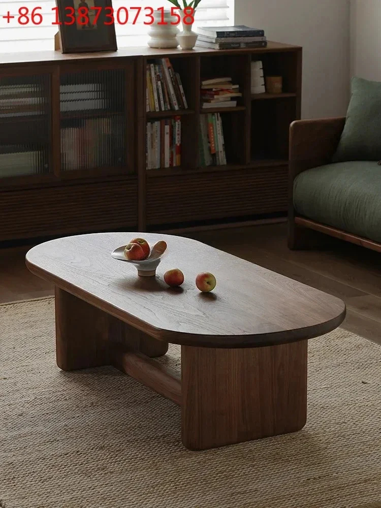 05 FG17Black Walnut Living Room Retro Coffee Table Nordic Simple Semicircle Rectangular Tea Table Small Apartment