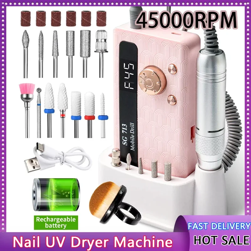 

35000/45000 об/мин перезаряжаемая дрель для ногтей профессиональная портативная электрическая маникюрная пилка для ногтей гель-лак удаление шлифования