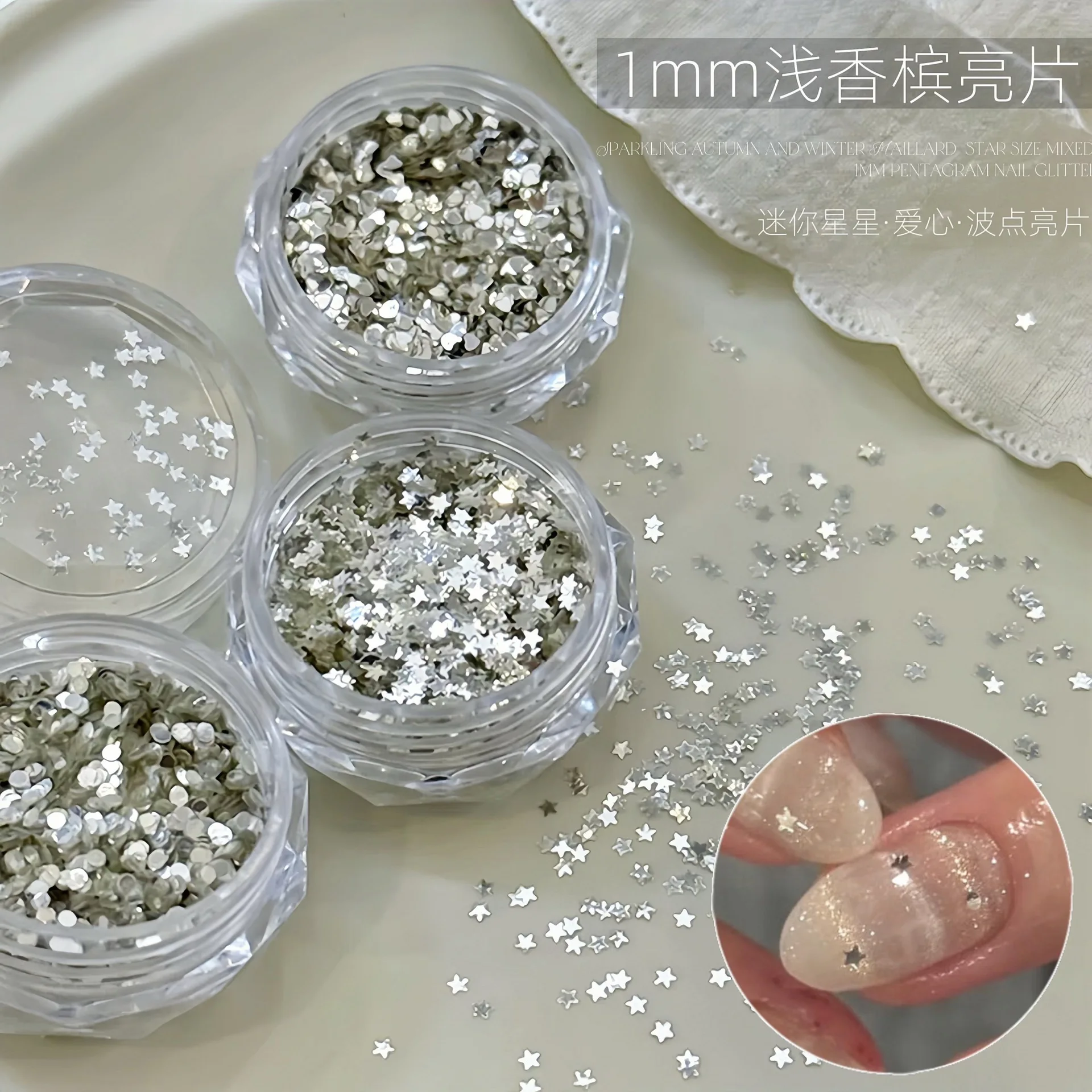 3 Boxes Nail Glitter Combination 1mm Star Heart Circle Ultra-thin Nail Glitter Decoration
