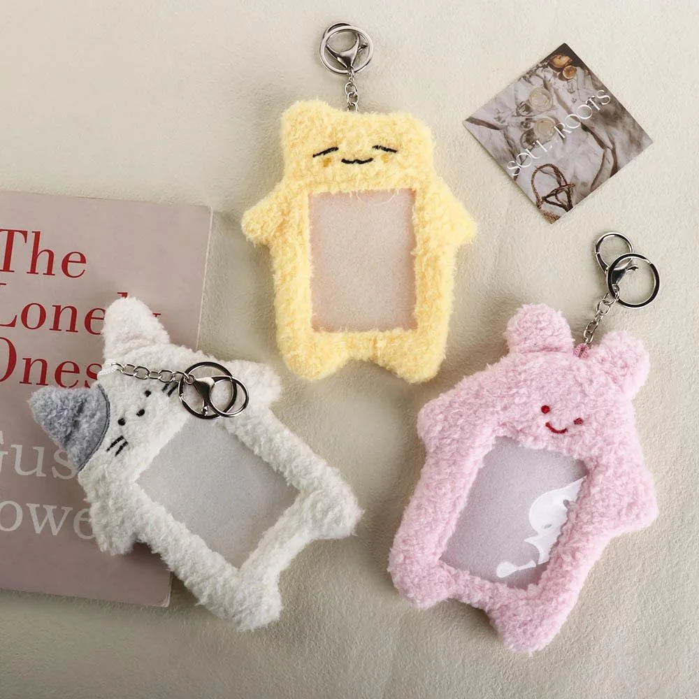 Cat Cartoon Plush Photocard Holder Rabbit INS Cartoon Card Cover Protective Case with Keychain Pendant Idol Photo Sleeve