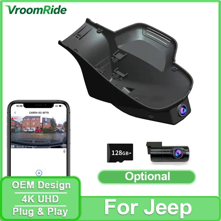 Dash Cam For Jeep Compass (2nd Gen) 2018 2019 2020 2021 2022 2023~2025, Car Camera 4K 2160P WIFI Connection APP Control,Dashcam