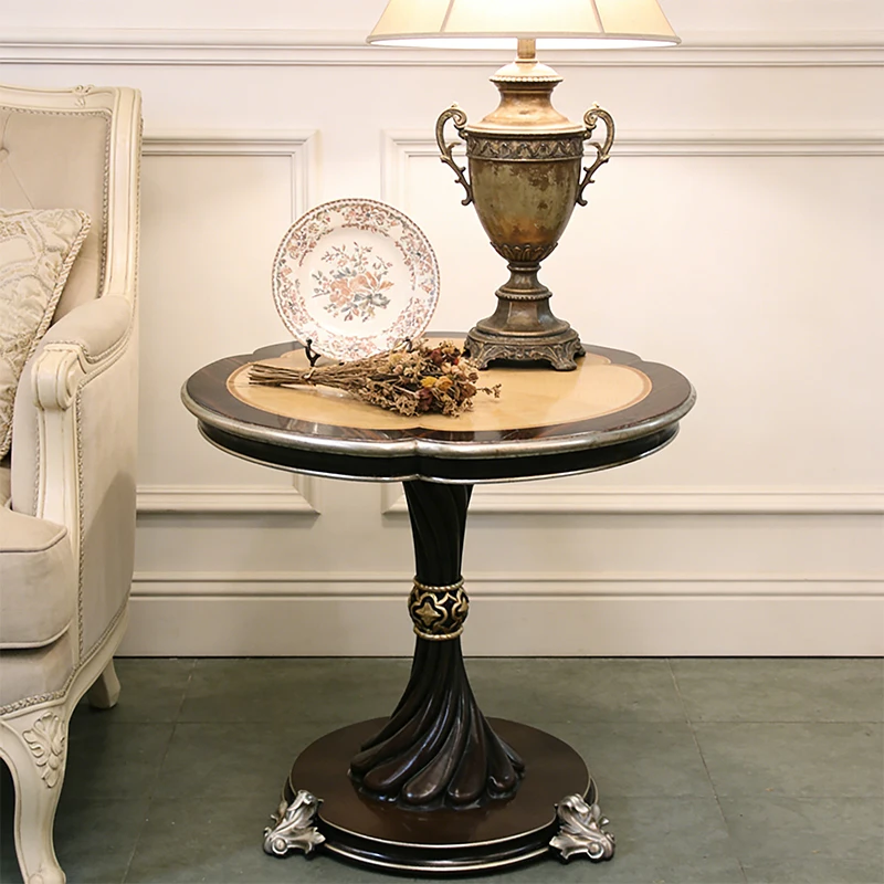 ！@Classic French Villa Interior Styles Carved Birch Wood Sofa Side Table Round Shape Customization Furniture Bedroom End Table