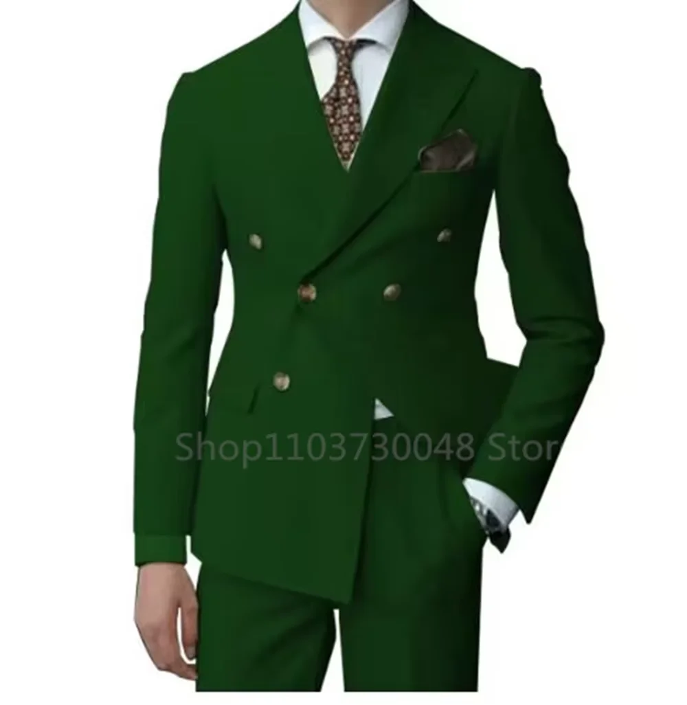 2 قطع الرجال بدل زفاف مجموعة موضة جديدة الرجال بدلة عمل رسمية الذروة التلبيب مزدوجة الصدر السترة بنطلون لحفلة موسيقية