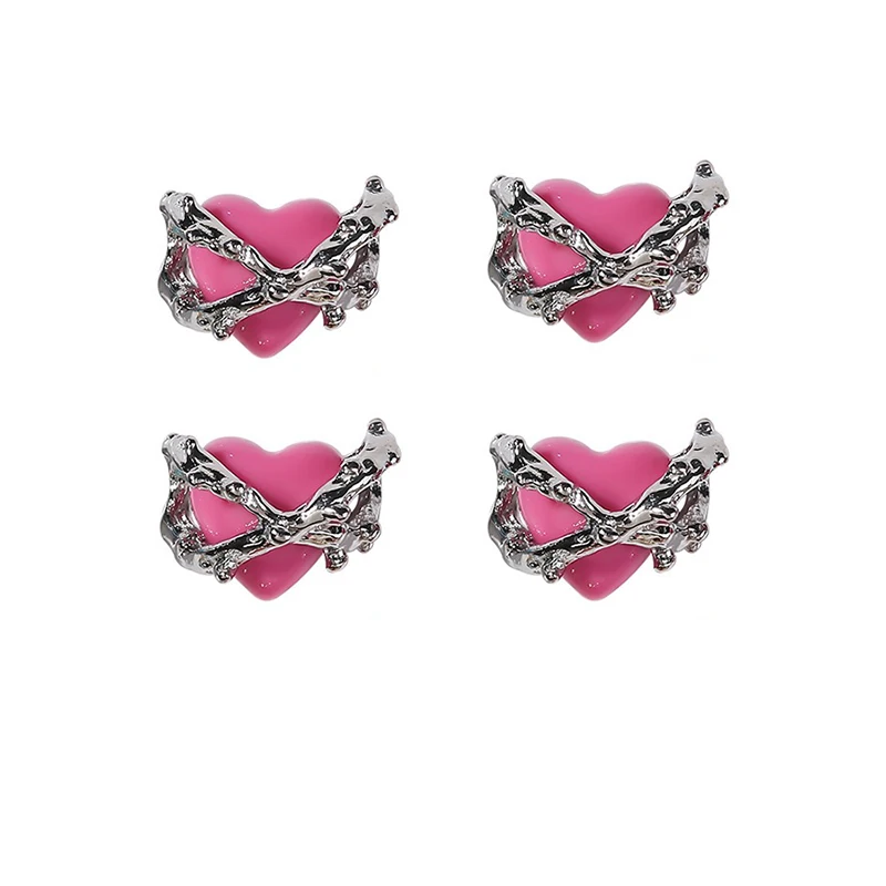 10Pcs Black Pink Heart Nail Charms Heart Shape Punk Style Manicure DIY Nail Art Jewelry Alloy Metal Charms Decorations