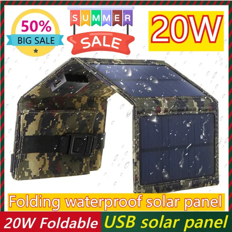 

25W Folding Solar Panel USB 5V Solar Charger Portable Solar Battery Power Bank for Outdoor Camping Hiking + Cable