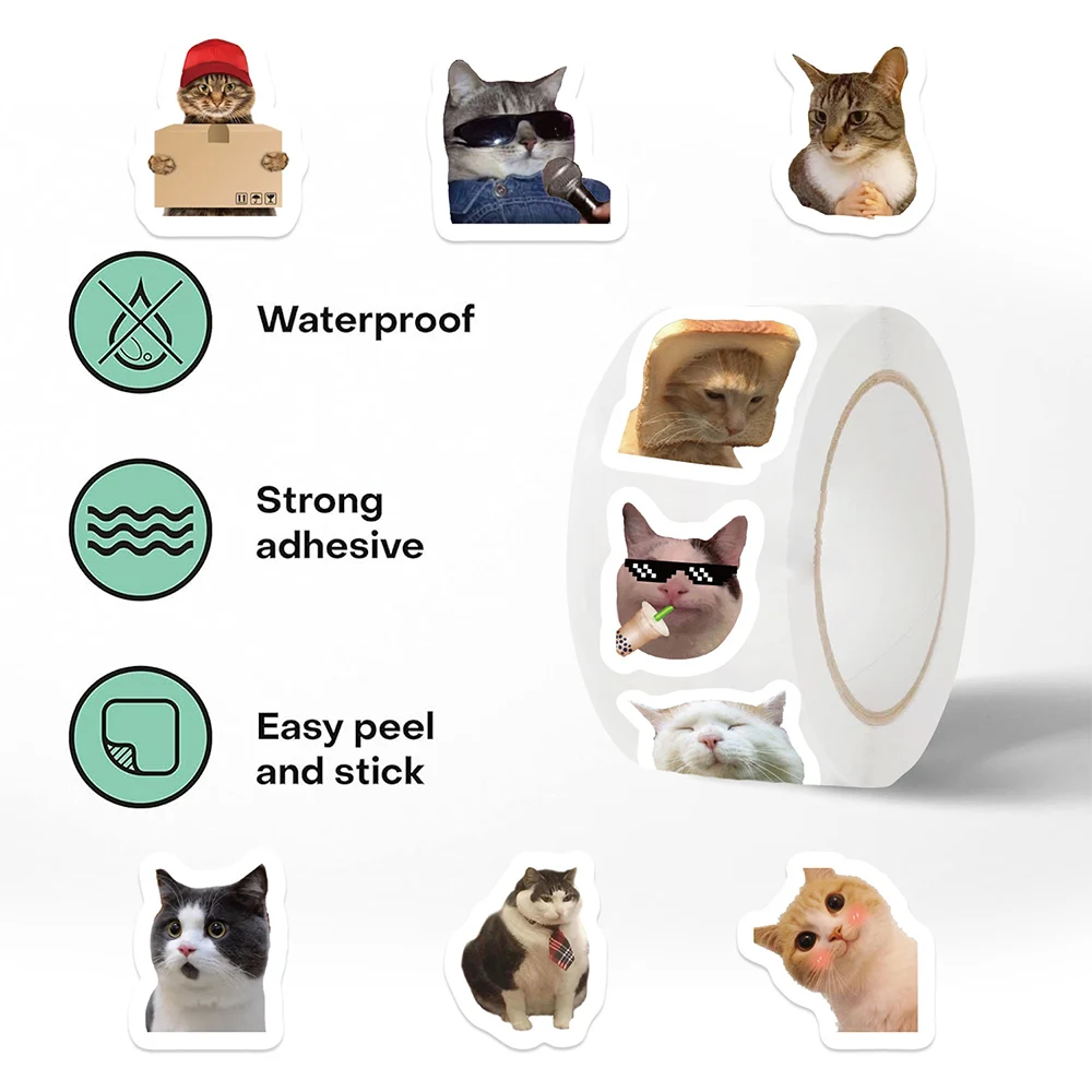 500pcs/roll Cute Animal Cat Meme Stickers Funny Expression Decal Phone Laptop Scrapbook Sealing Sticker Decoration Kids Toy Gift