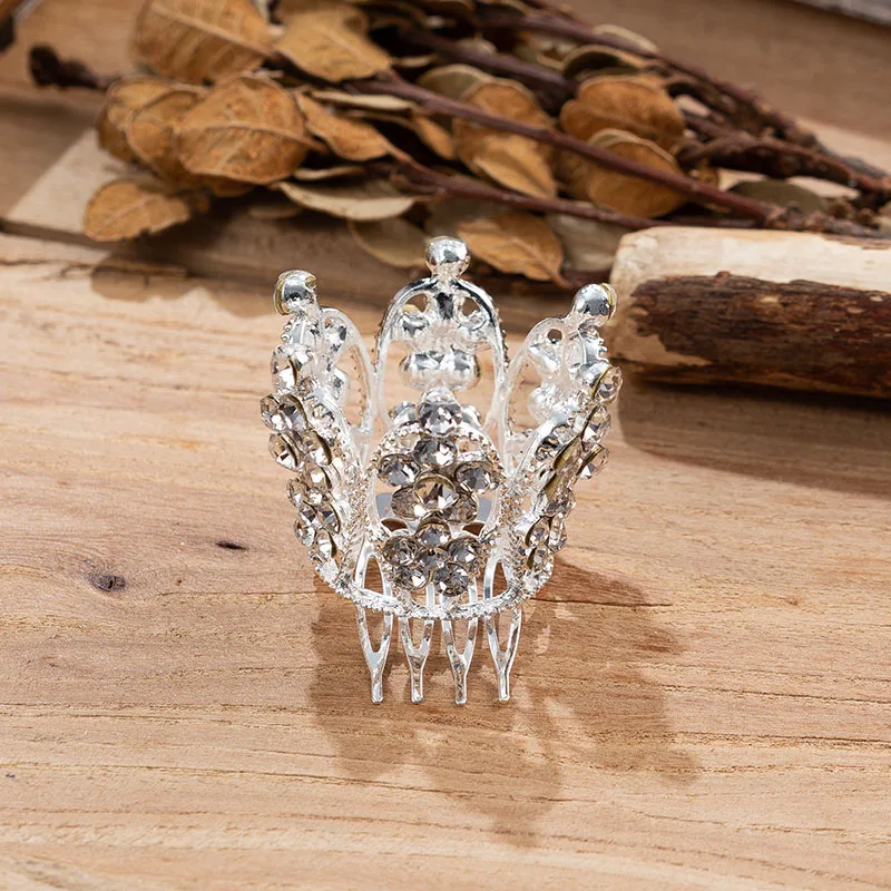 New Arrival Comb Crowns Hair Jewelry Silver Plated Mini Round Crystal Tiara Crown Wedding Hair Accessories for Women