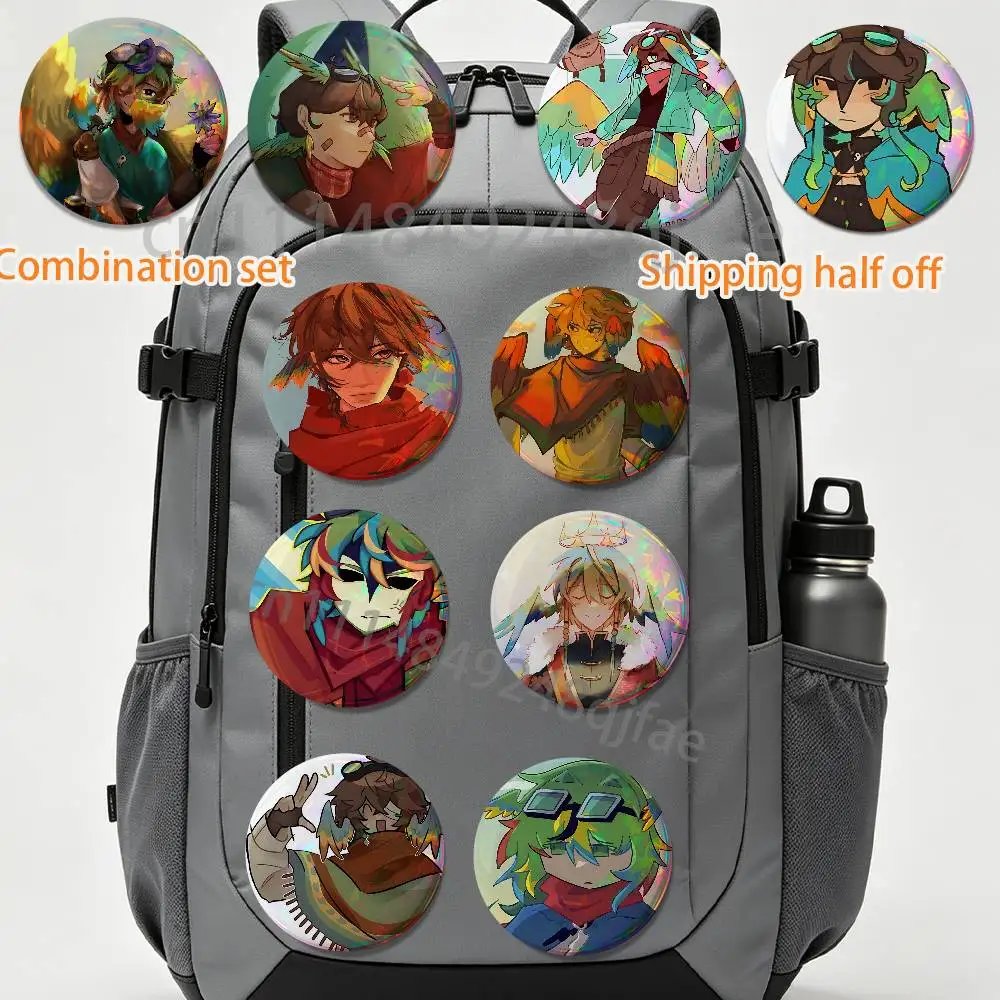 Blue-green Parrotx2 Reflective 2 piece set Badges On Backpack Jacket Cartoon Round Brooches Acrylic Button Pins Collection Gifts