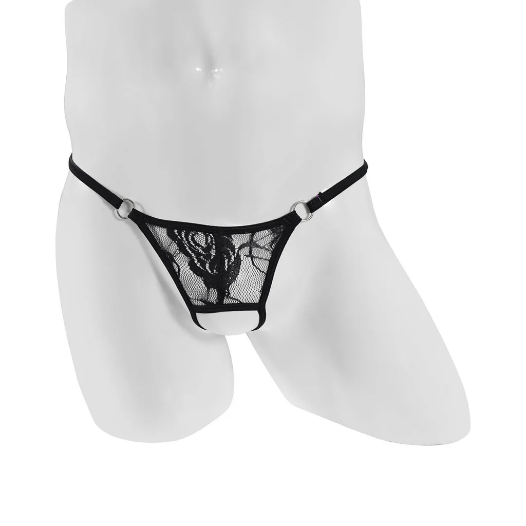 

Эротические стринги с Т-образной спинкой для мужчин, сексуальное нижнее белье с передним отверстием, бесшовное кружевное прозрачное эластичное быстросохнущее стринги, стринги для порно