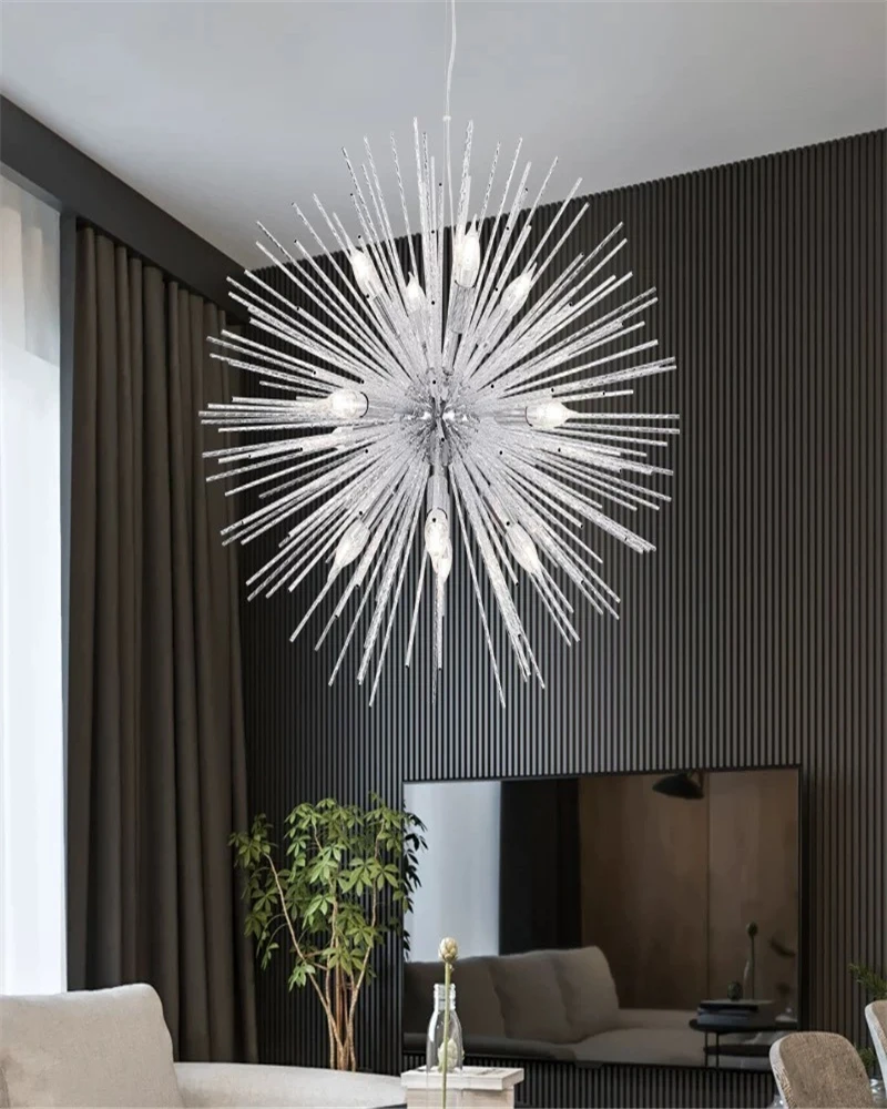 

American minimalist living room gold dandelion LED chandelier Nordic fashion bedroom restaurant retro iron lighting fixtures