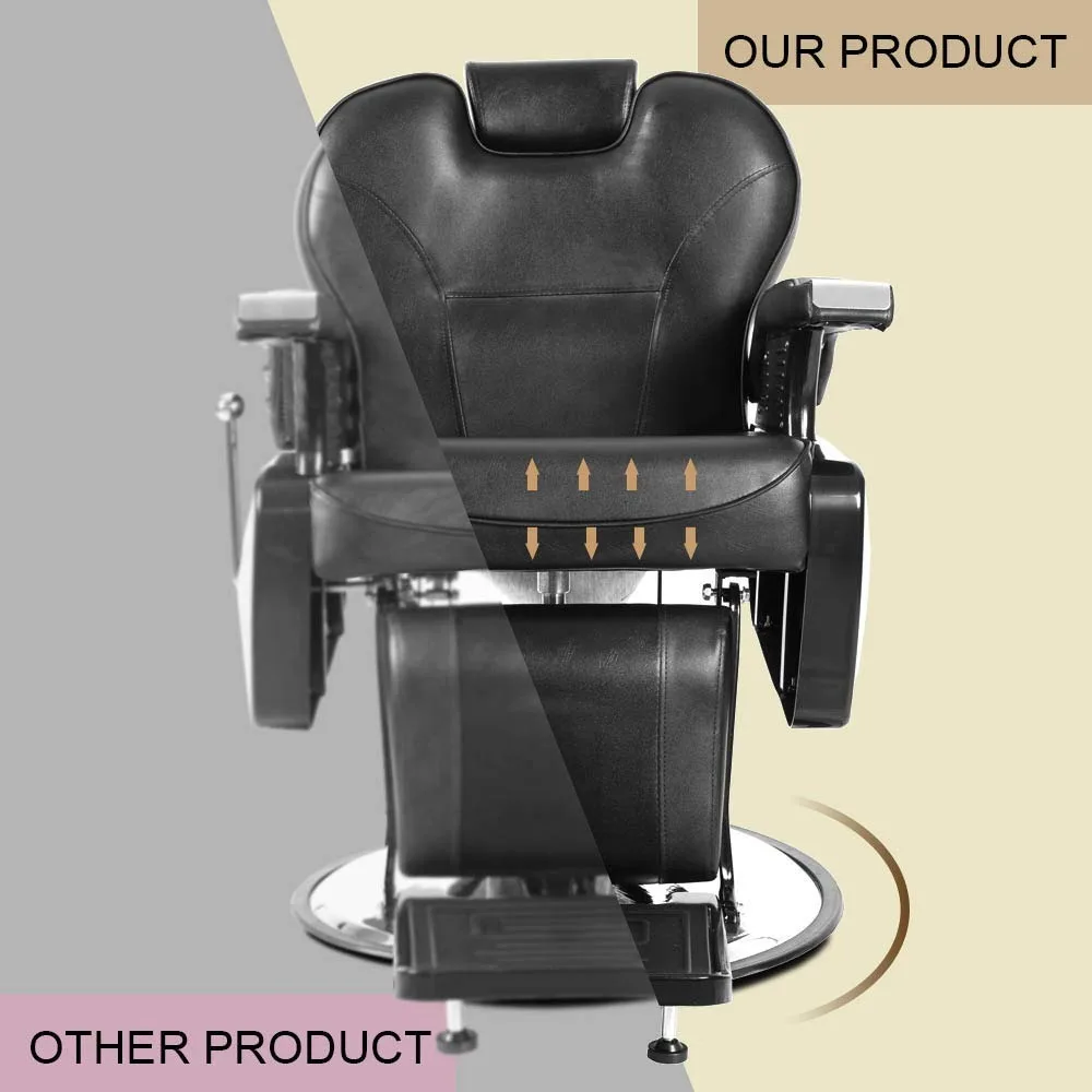 Silla de barbero profesional, sillón hidráulico de alta resistencia, reclinable, color negro, estilista