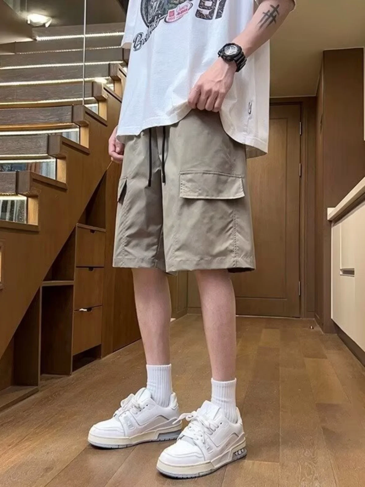 

Trendy Workwear ort Pants Men's Qui Dry Large Size Breathable Outdoor Sports Thin Casual Five-Quarter Pants