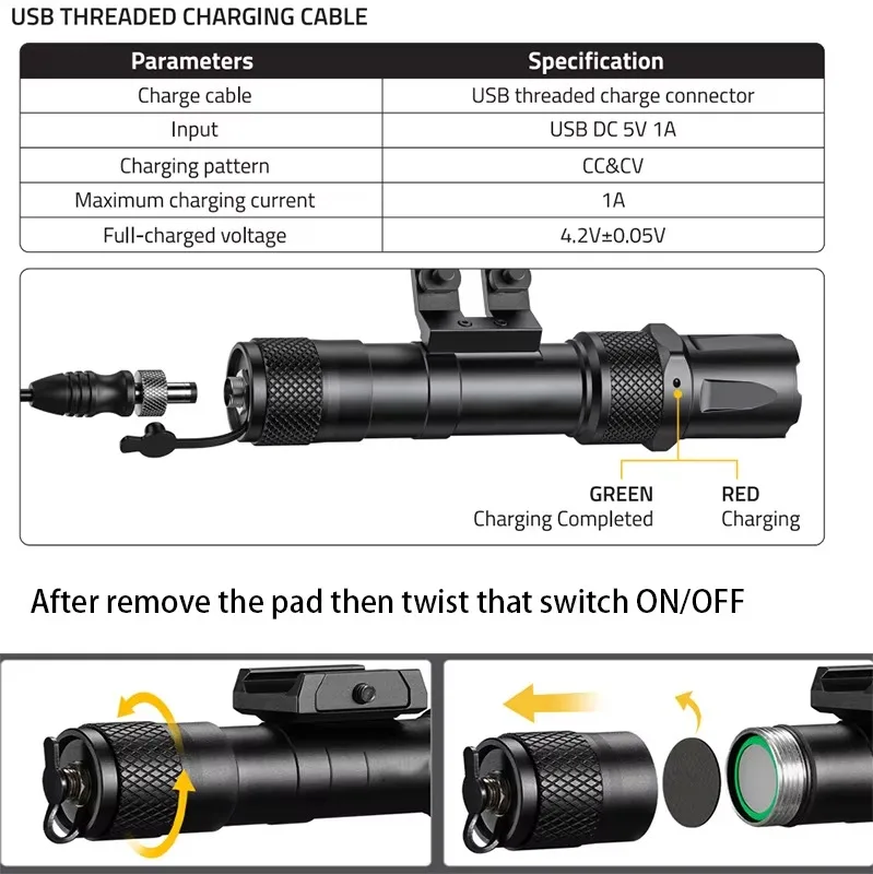 Richfire Mlok Green Laser Tactical Flashlight 2000 Lumens Rechargeable Flashlight with Remote Pressure Switch LED Light