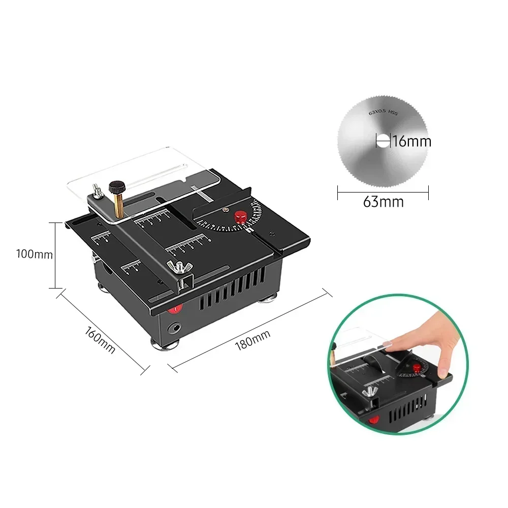 US Plug 100W Mini Table Saw Electric Saw Cutter Speed Angle Adjustable Liftable 16MM Cutting Depth Wood Plastic Acrylic Cutting