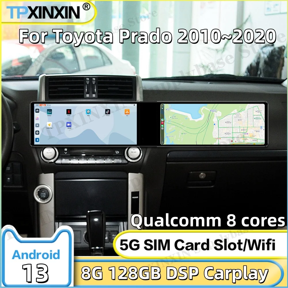 Dual-screen Interaction Android For Toyota Prado 2010~2020 Car Radio Multimedia GPS Navigation Video Stereo HD Screen Head Unit