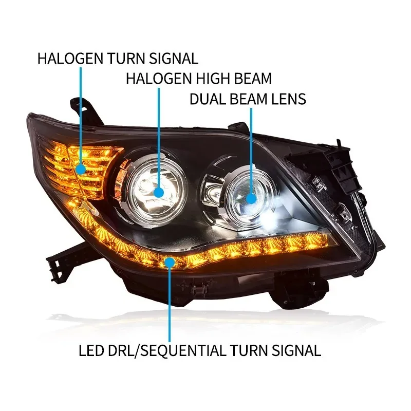 Car Styg Head Lamp for Prado LED Headlight 2010-2013 Projector Lens DRL Animation Automotive Accessories