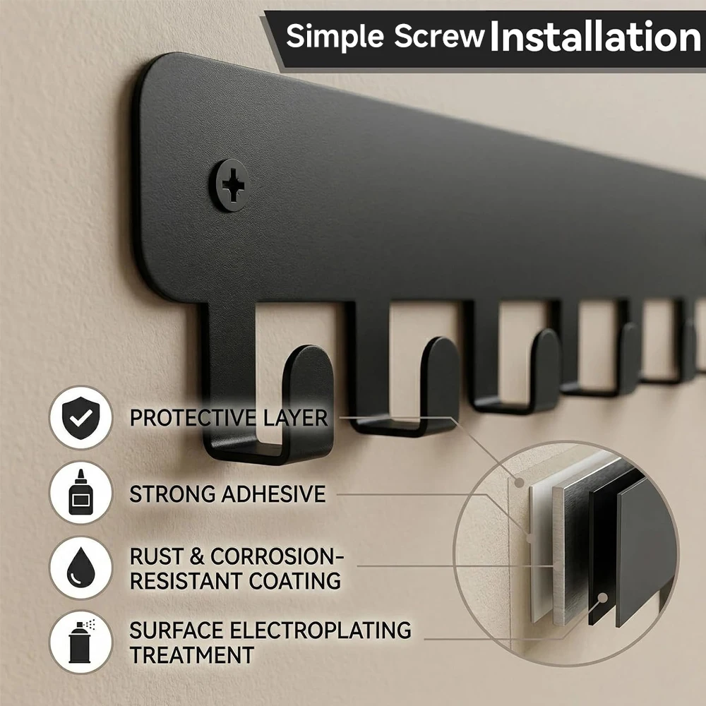 Simple Metal Key Holder Home Door Wall Hooks Organizer Entryway Hallway Kitchen Wall Bedroom Decor Rack Entryway Bath Towel Hook