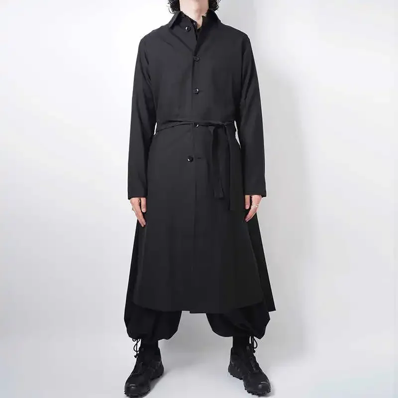 

YOJI OOAK японский оригинальный темный плащ мужской средней длины стиль модный дизайн свободное пальто мужское