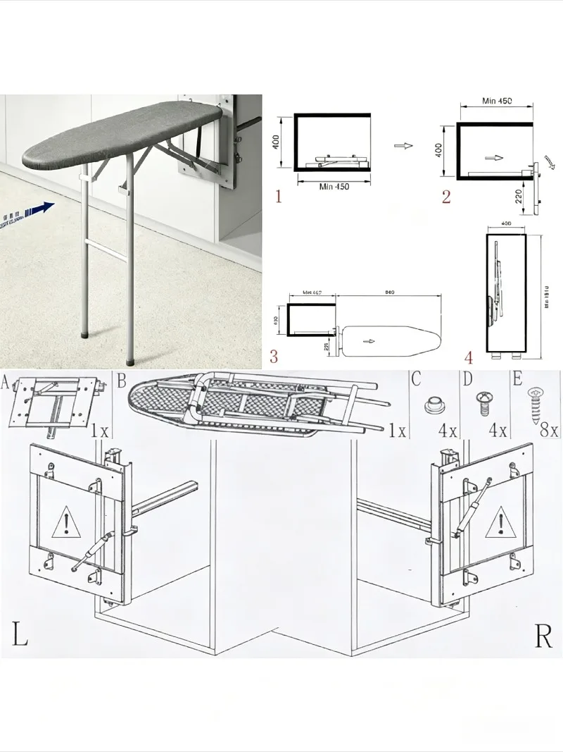 Wall Mounted Folding Ironing Board with 180 Degree Rotation, Space Saving Hidden Design