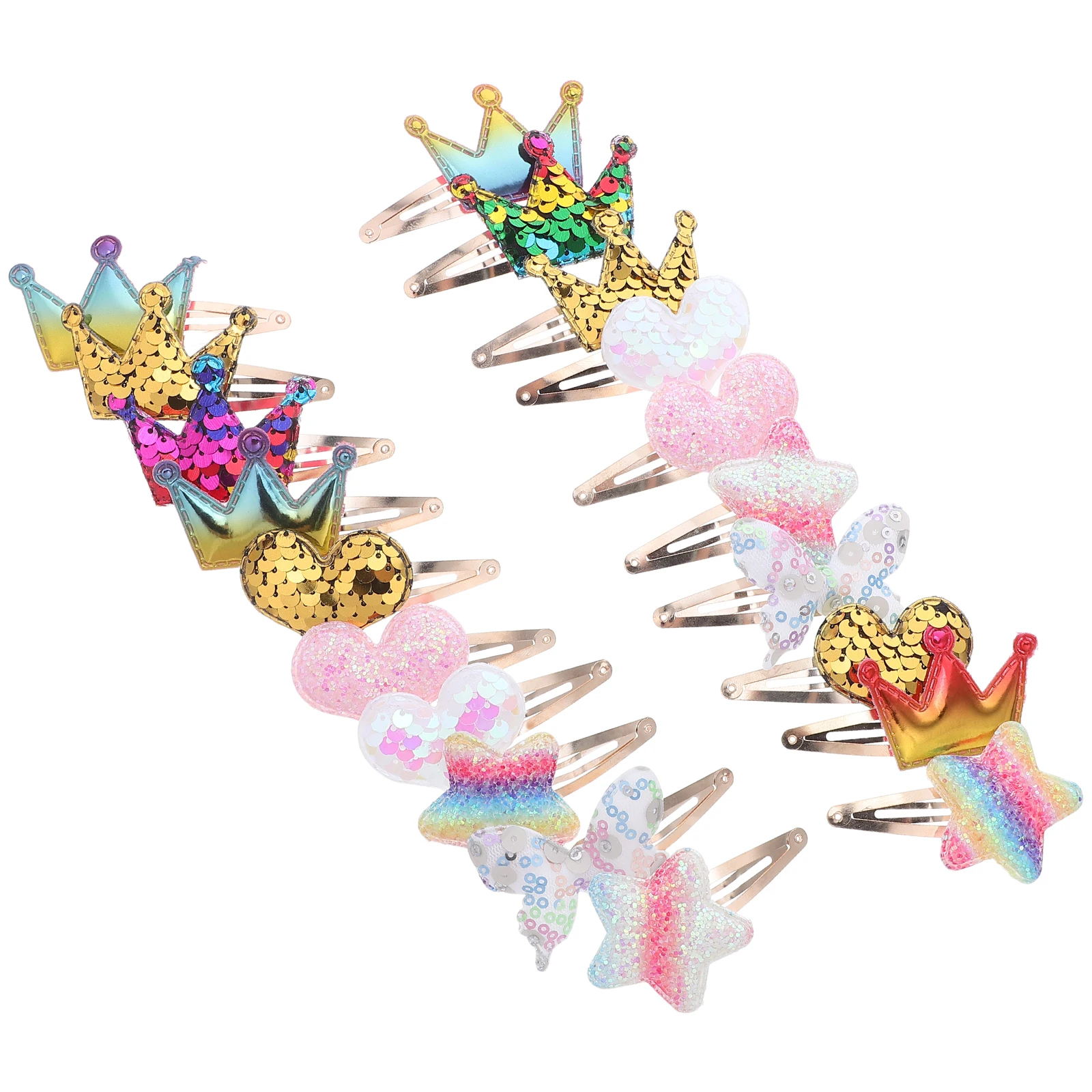 

10 Pairs Girls Hair Clips Gradient Sparkle Sequin Butterfly Crown Heart Shape Non-Slip Snap Barrettes Comfortable Kids Hair