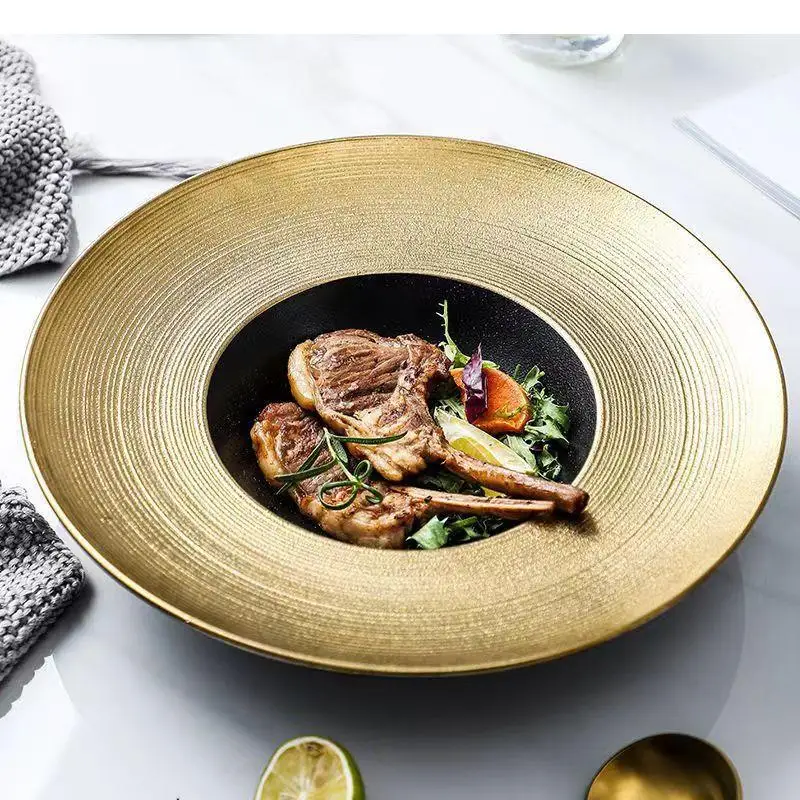 Electroplated Ceramic Dinner Plate Striped Steak Dessert Sushi Plates Restaurant Special Tableware