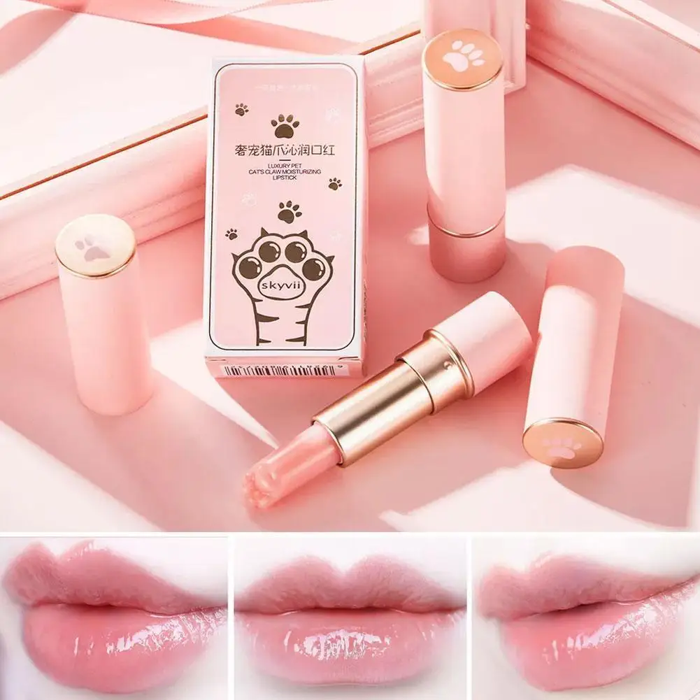 Pink Cat Paw Descoloração Batom, cor labial, cosméticos femininos, maquiagem de beleza duradoura, natureza hidratante C, V1G7