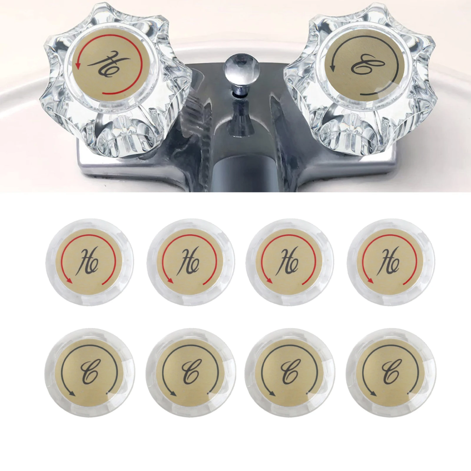 Bathroom Renovation Outer Diameter Of 1.34 Inches Faucet Index Buttons for acrylic Faucet Handle Stickers Double-handle