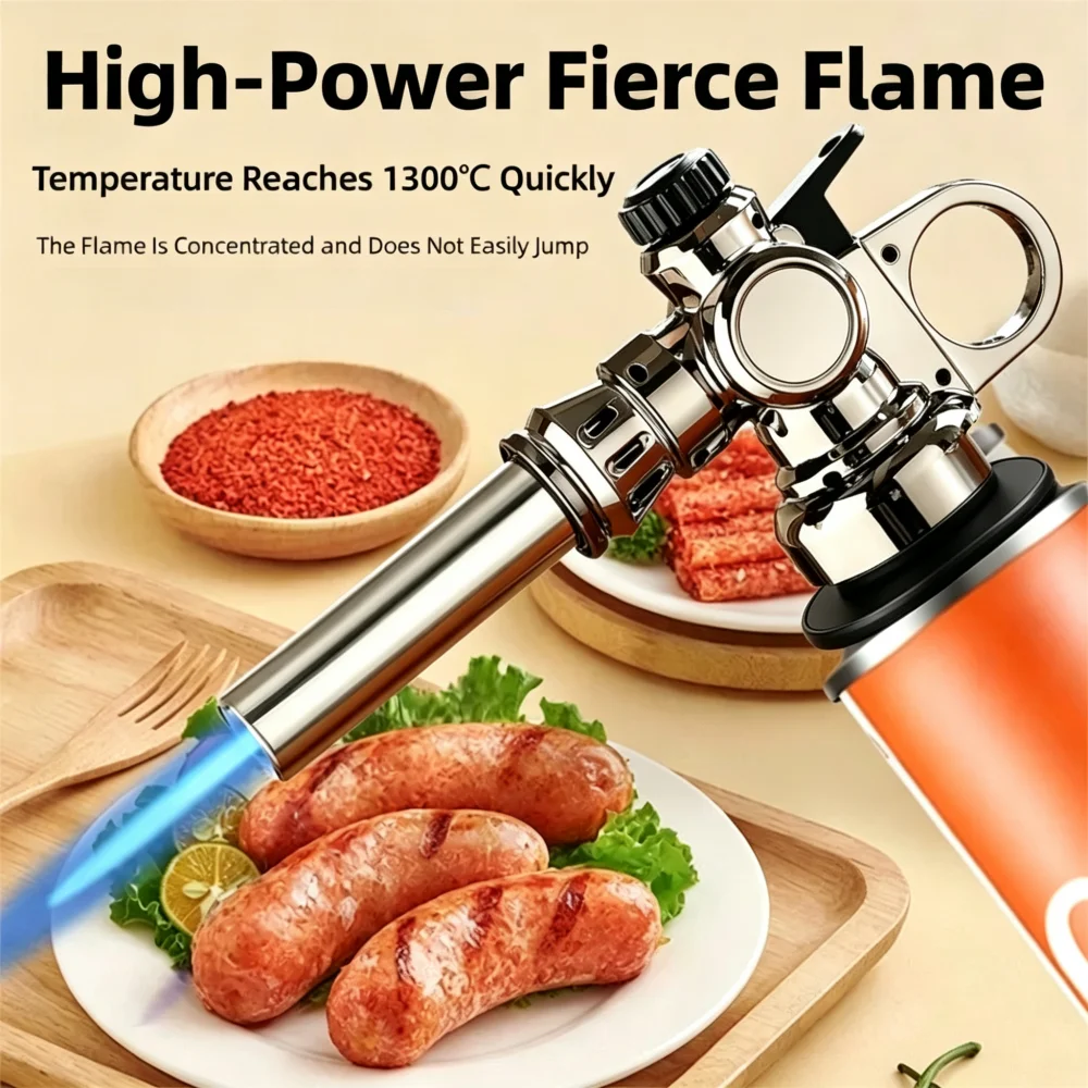 360° Reversible Butane Gas Torch Multipurpose High‑Temperature Flame Gun for BBQ, Charcoal Ignition, Meat Hair Removal & Cooking