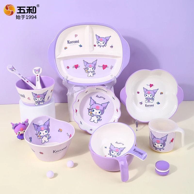 Sanrio kuromi Tableware for Kids Cartoon Dining Plate And Bowl BPA-Free Food Grade Eating Plate Anti-Fall Heat-Proof Dinnerware