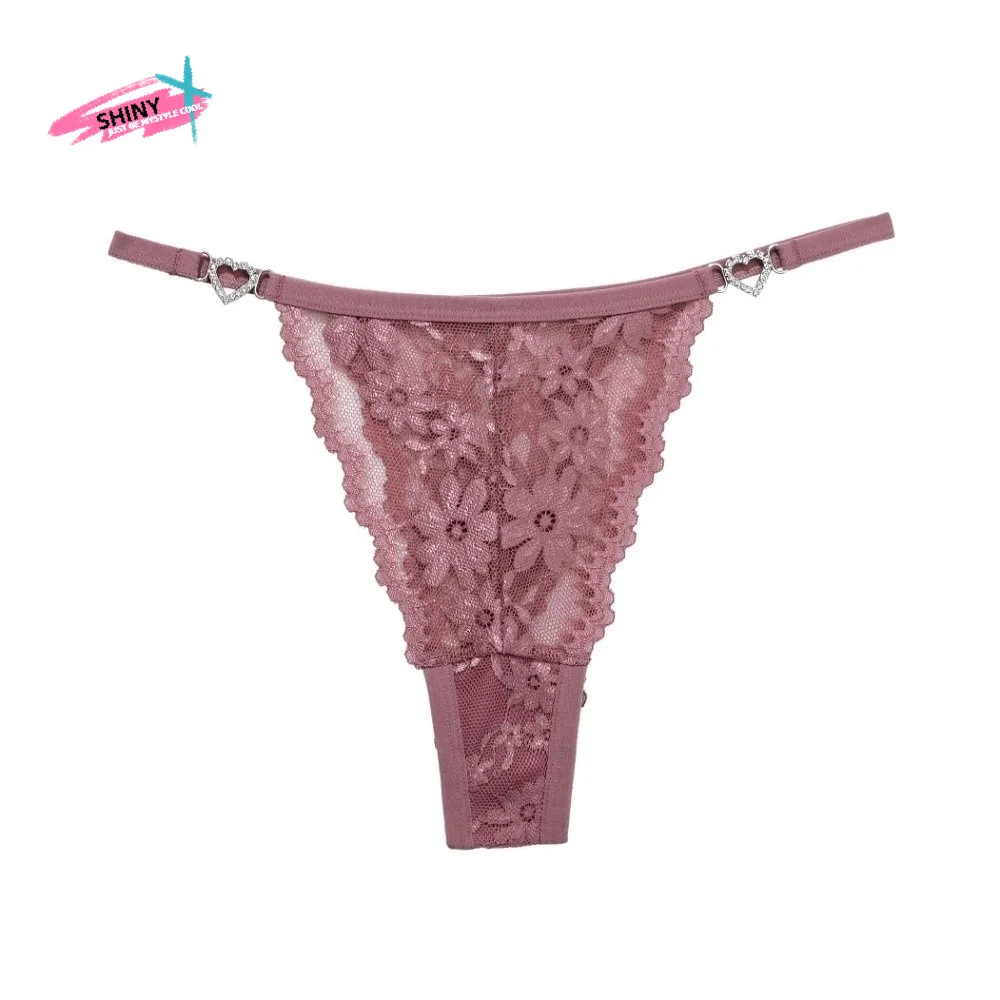 Jacquard Heart Rhinestone Thongs Low Waist Traceless Lace Flower Bikini Briefs Solid Color Underpants T-back Panties Underwear