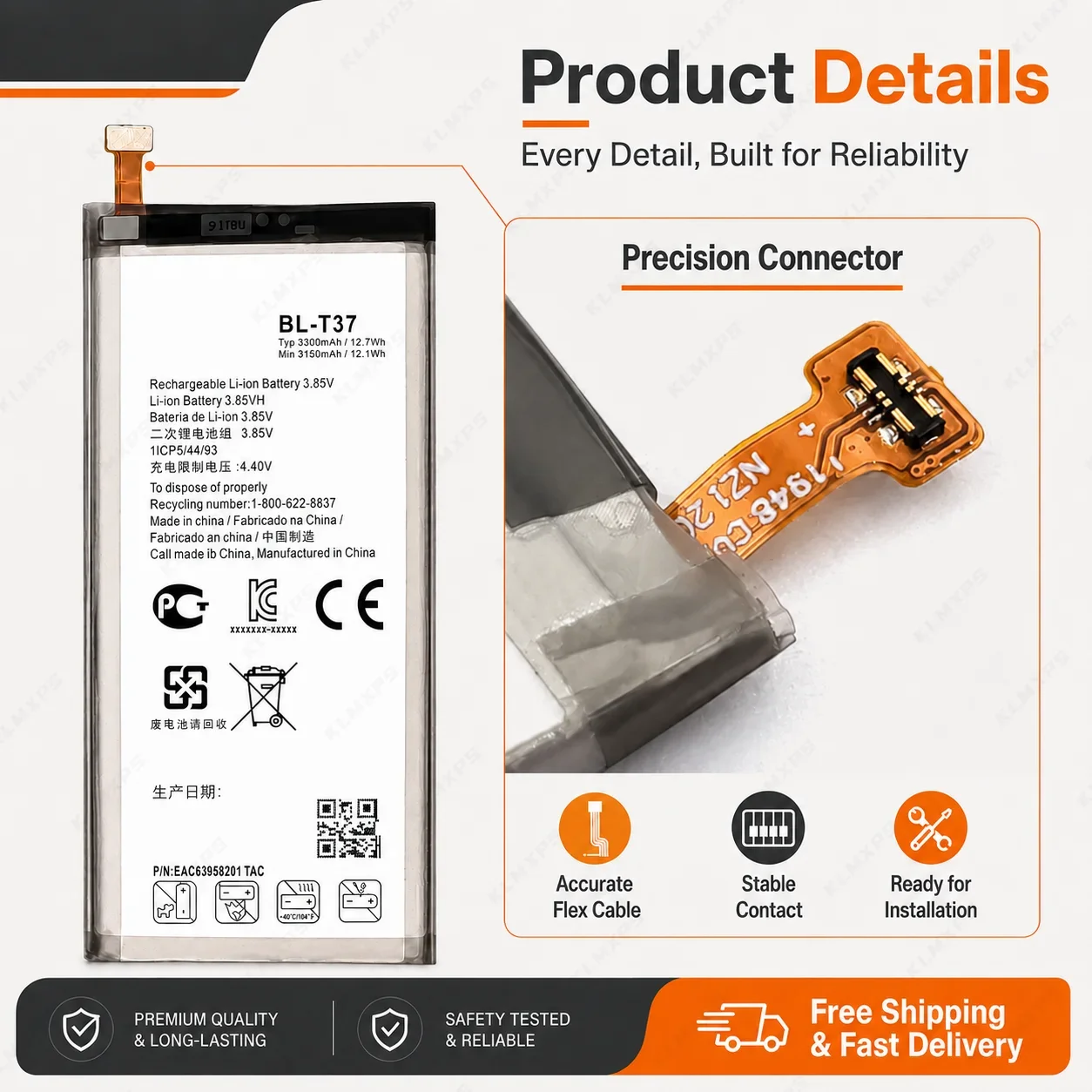 High Capacity 3300mAh BL-T37 Replacement Battery with Disassembly Tool Kit Compatible LG V40 ThinQ Q Series All Listed Models