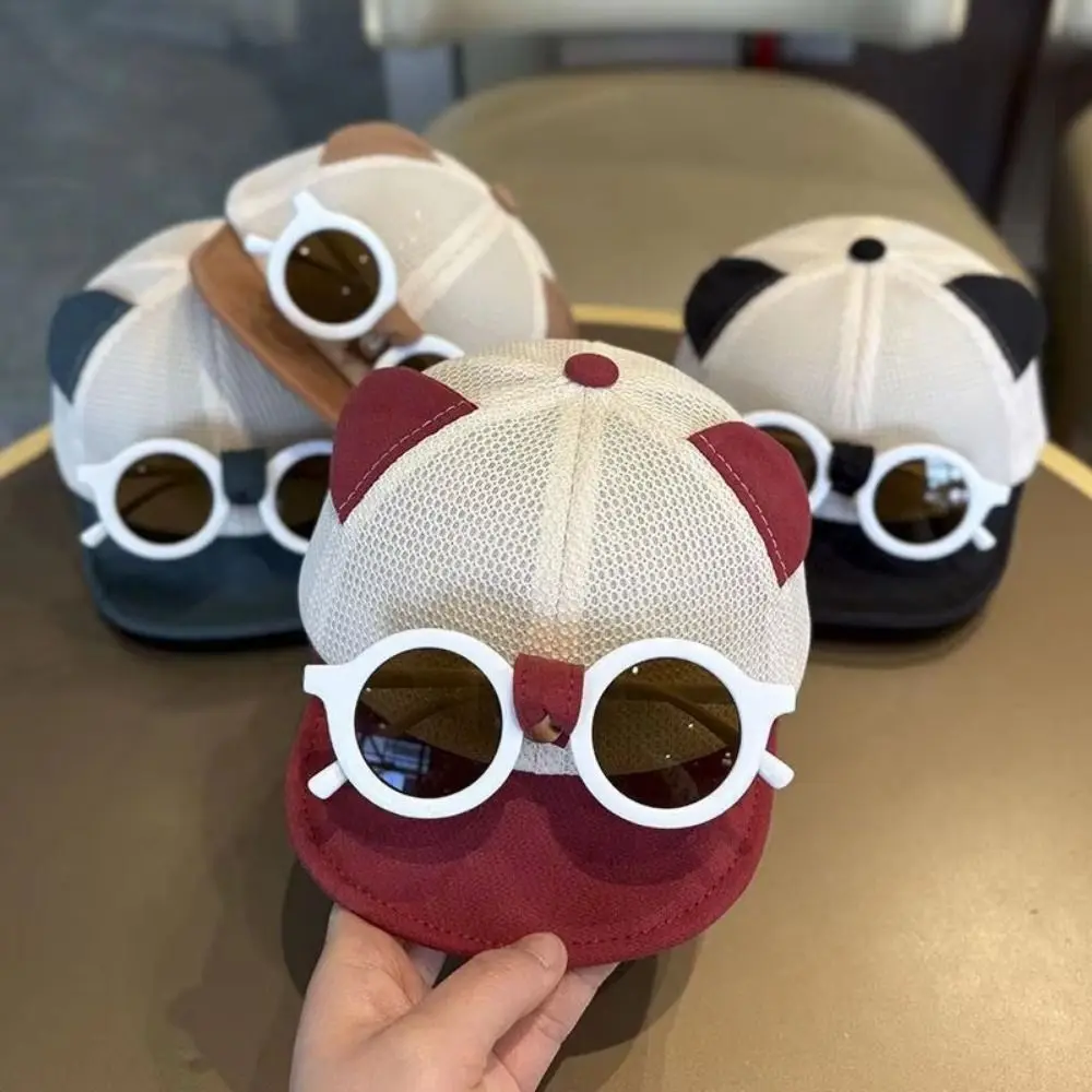 

Детская сетчатая кепка с солнцезащитными очками, дышащая, с кошачьими ушками, легкая, для защиты от солнца, для младенцев, для велоспорта