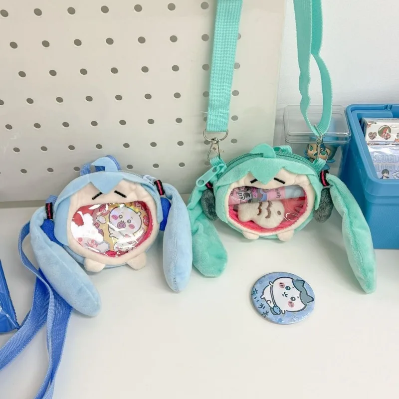 Mini monedero de dibujos animados Hatsune Miku Fufu, bonito estuche para auriculares, bolso de hombro de felpa, bolsa de almacenamiento, llavero, mercancía de Anime Miku