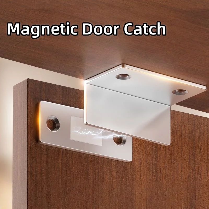 1 pair Magnetic Door Catch Latch-Invisible Strong Adhesion Drill-Free Mount Seamless Door Catch Cabinets Sliding Doors