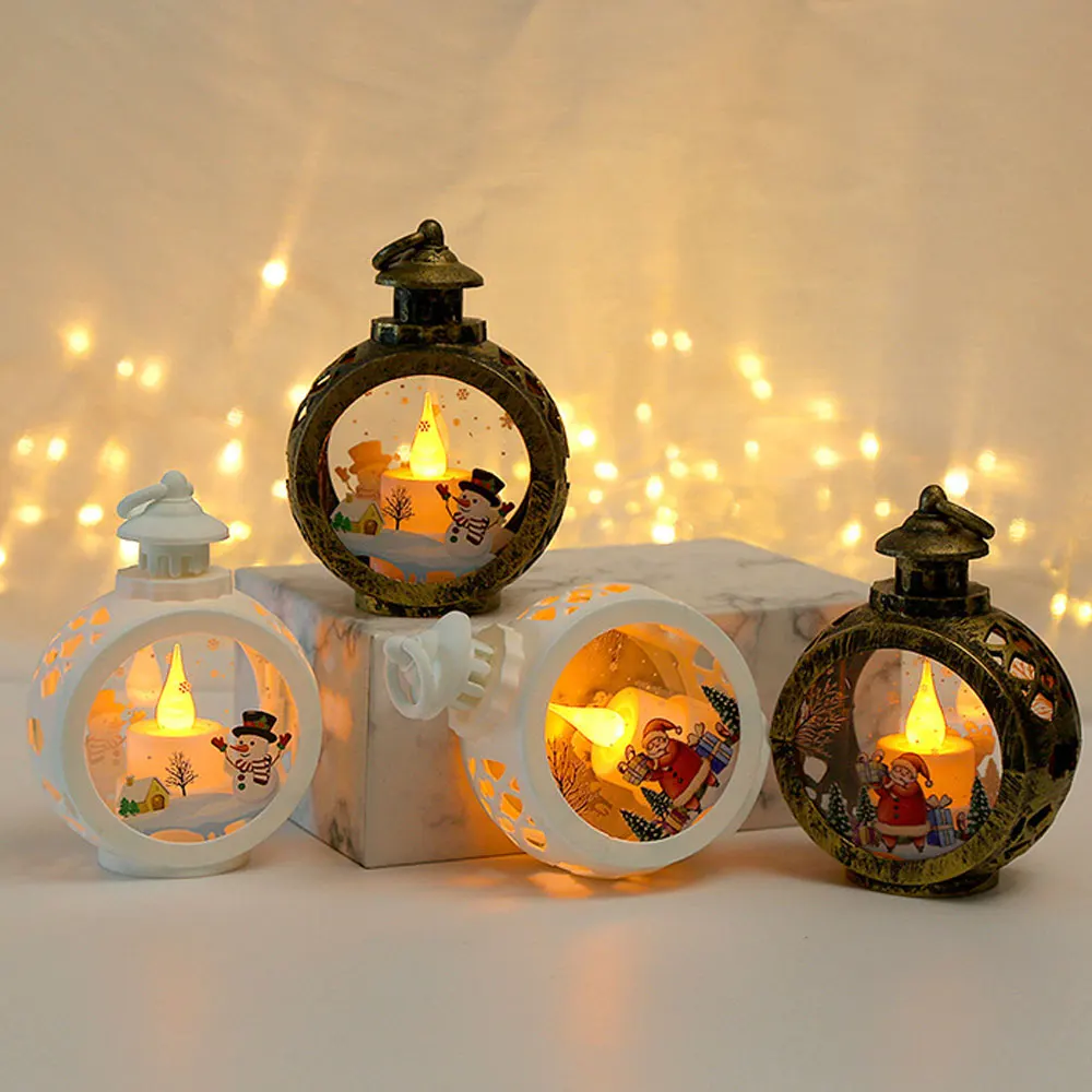 

1pc Christmas Tree Pendants LED Lamp Ornament Santa Lantern Home Night Light New Year Candlestick Lamp Decoration Supplies