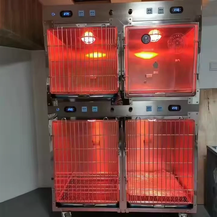 

High - Quality Stainless Steel Insulated 4 - Bay Oxygen Cage for Pet Hospitals & Kennels - Ideal for Dog & Cat Care