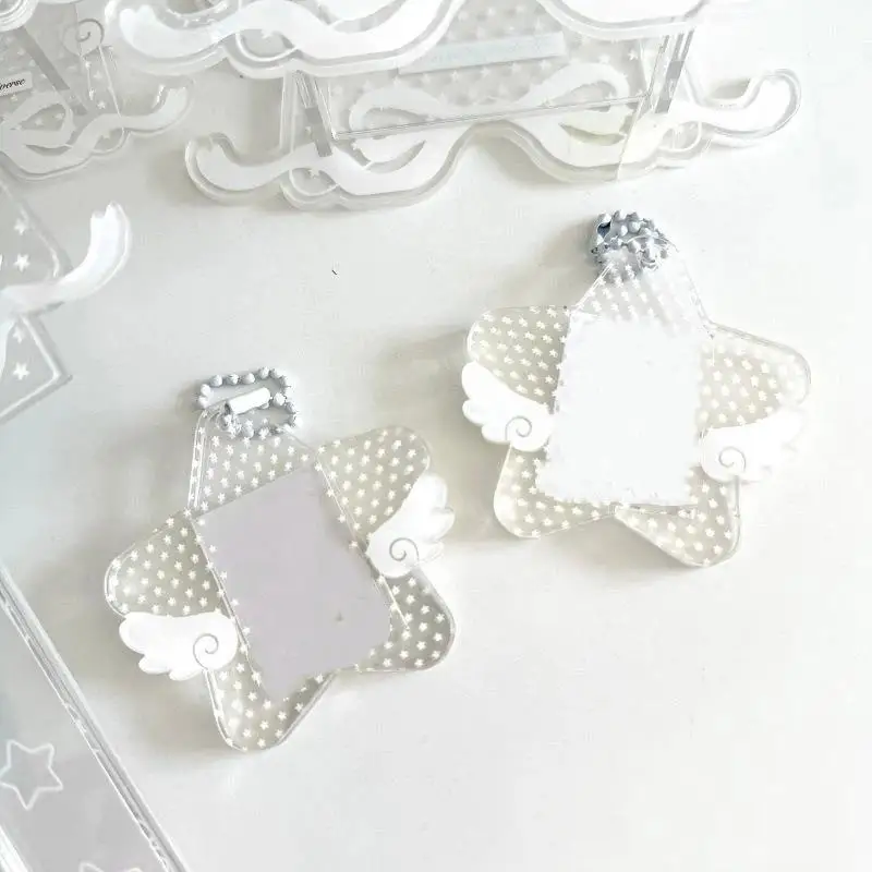Star Wings Card Holder with Keychain Acrylic 1-Inch Photocard Holder ID Card Case Student Kpop Idol Photo Card Bag Key Chain